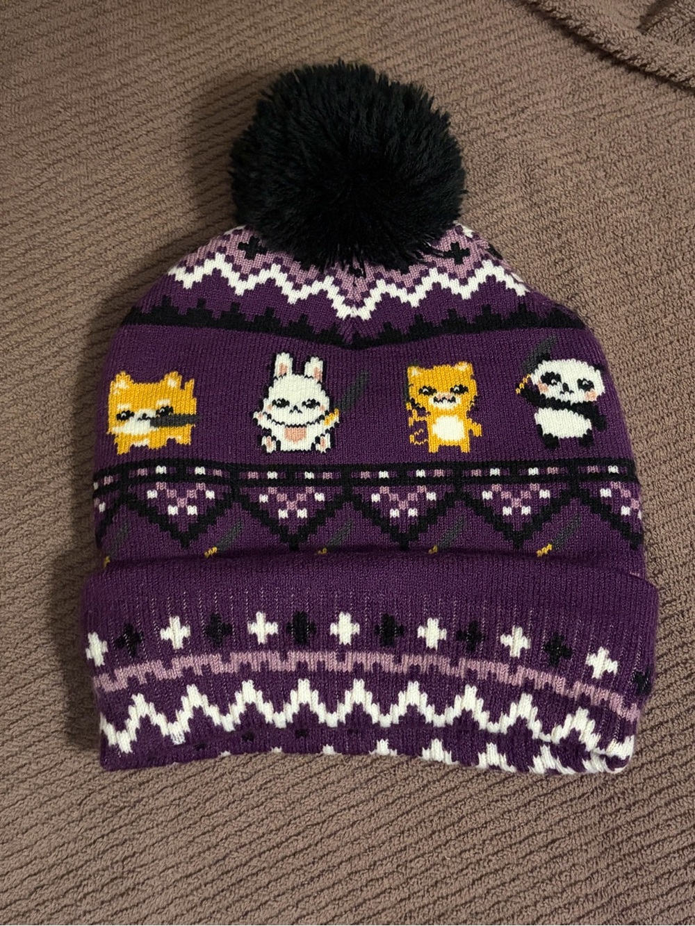 Hot Topic Purple Animal Pom Pom Beanie Hat